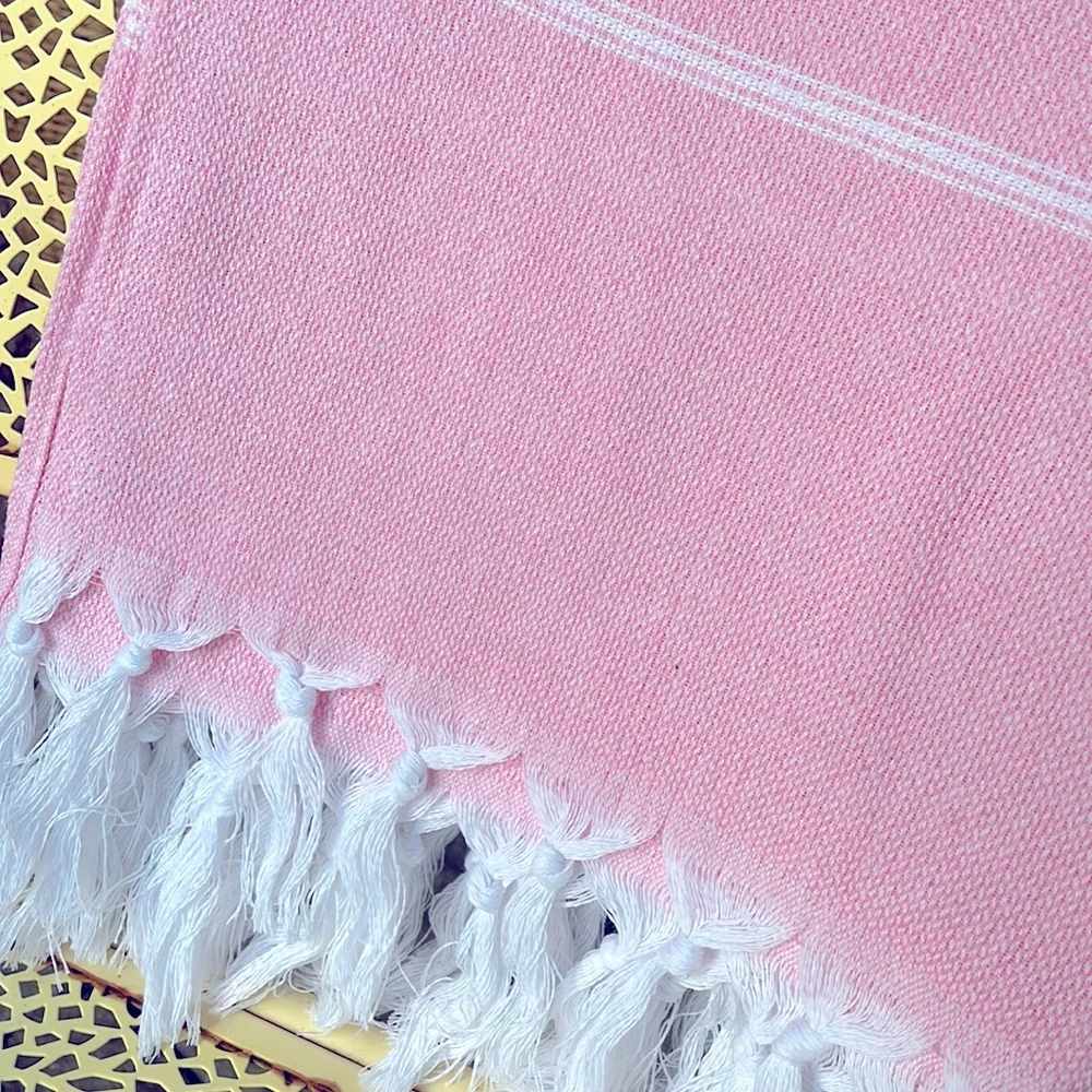 Turkish Beach Towel - Quick Dry Sand Free Blanket - Pale Pink & White St…